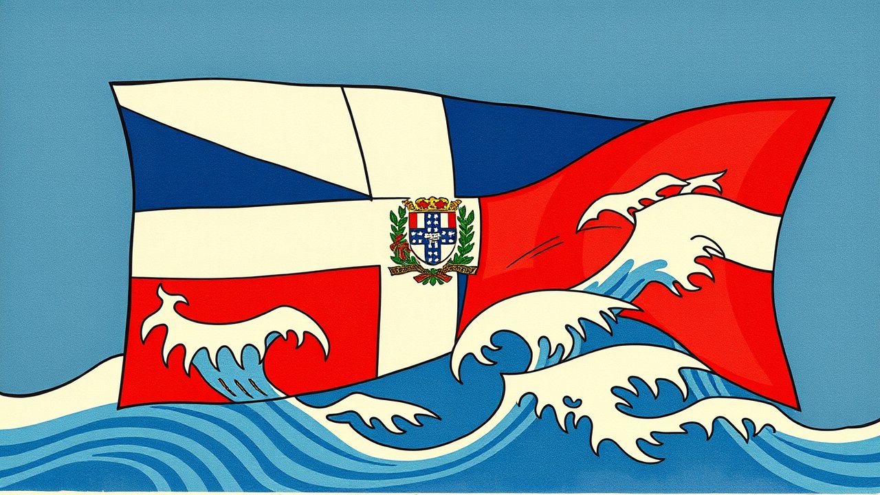 Flag of Dominican Republic 🇩🇴 in ukiyo-e woodblock style