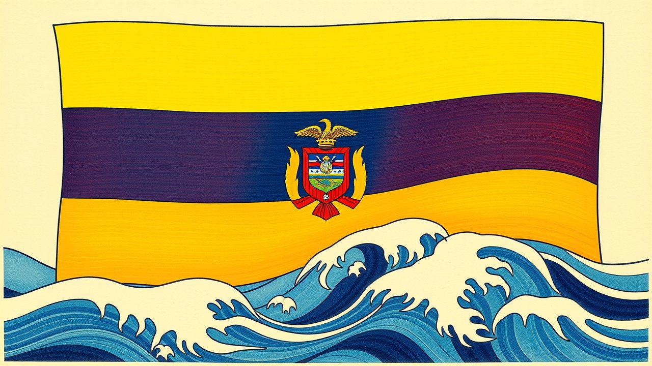Flag of Ecuador 🇪🇨 in ukiyo-e woodblock style