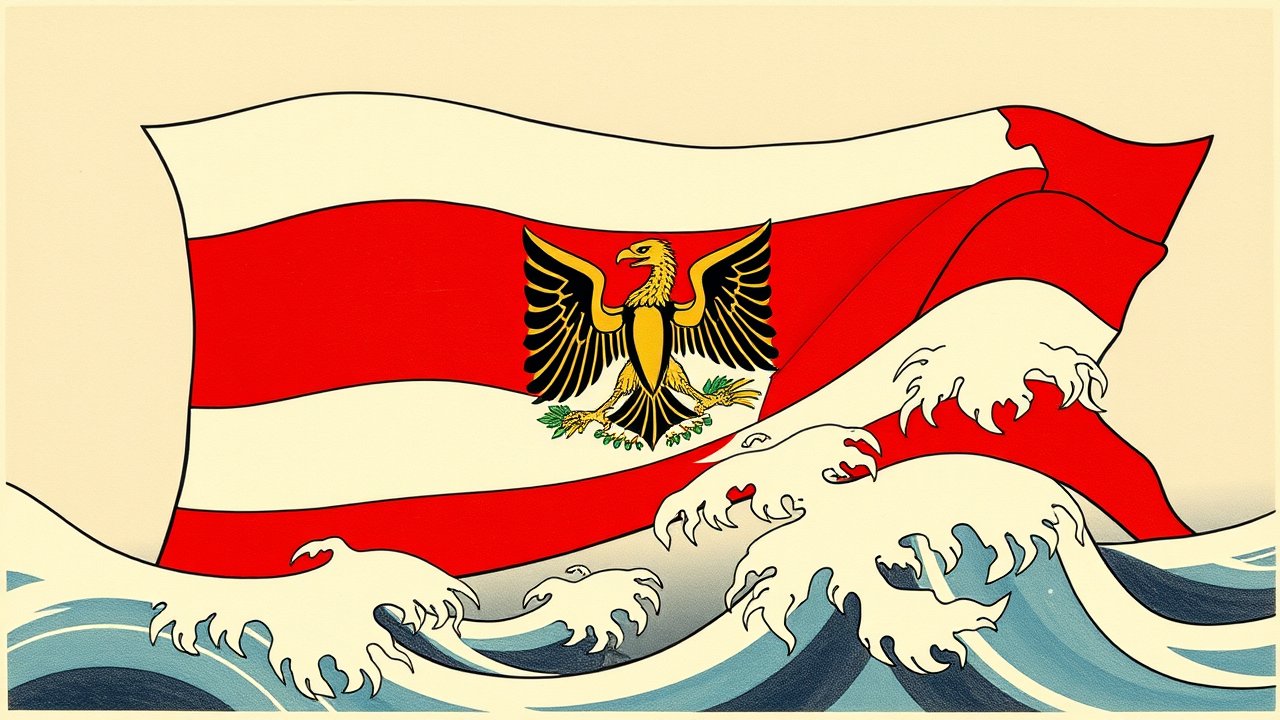 Flag of Egypt 🇪🇬 in ukiyo-e woodblock style