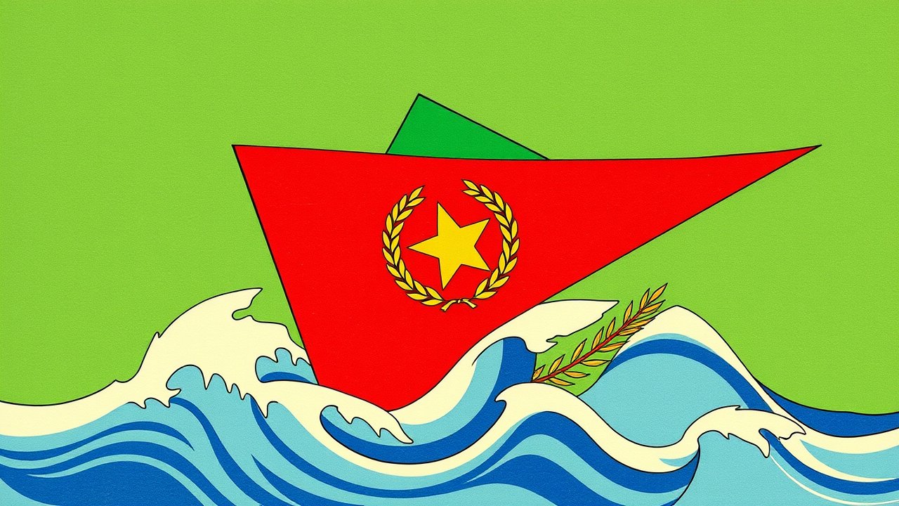Flag of Eritrea 🇪🇷 in ukiyo-e woodblock style