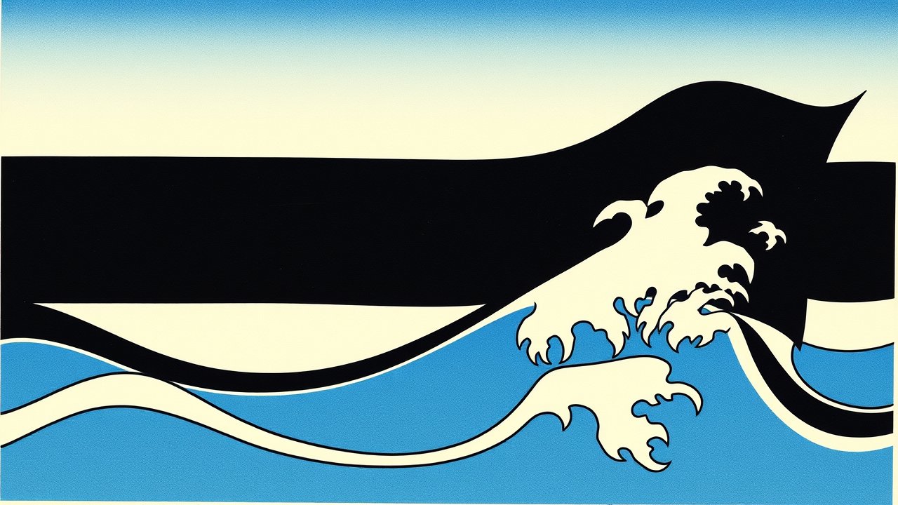 Flag of Estonia 🇪🇪 in ukiyo-e woodblock style