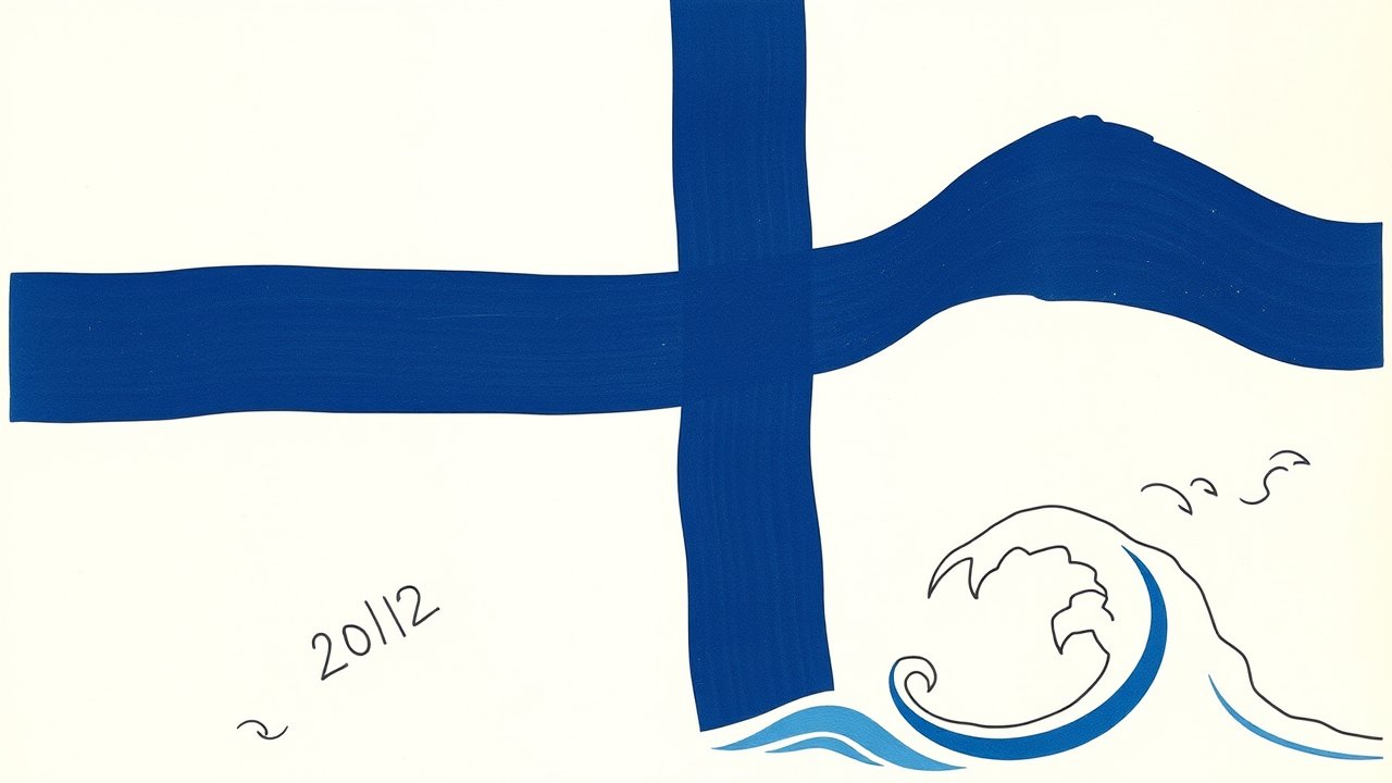 Flag of Finland 🇫🇮 in ukiyo-e woodblock style