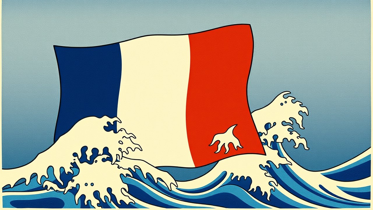 Flag of France 🇫🇷 in ukiyo-e woodblock style