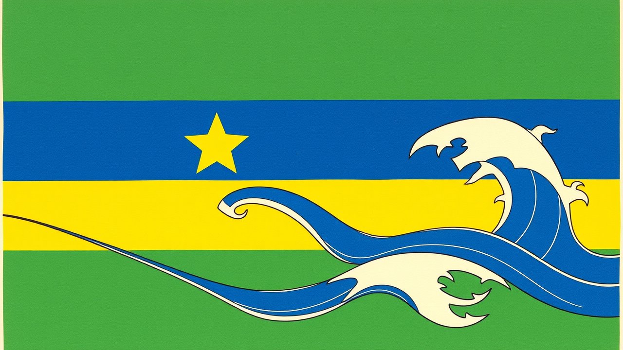 Flag of Gabon 🇬🇦 in ukiyo-e woodblock style