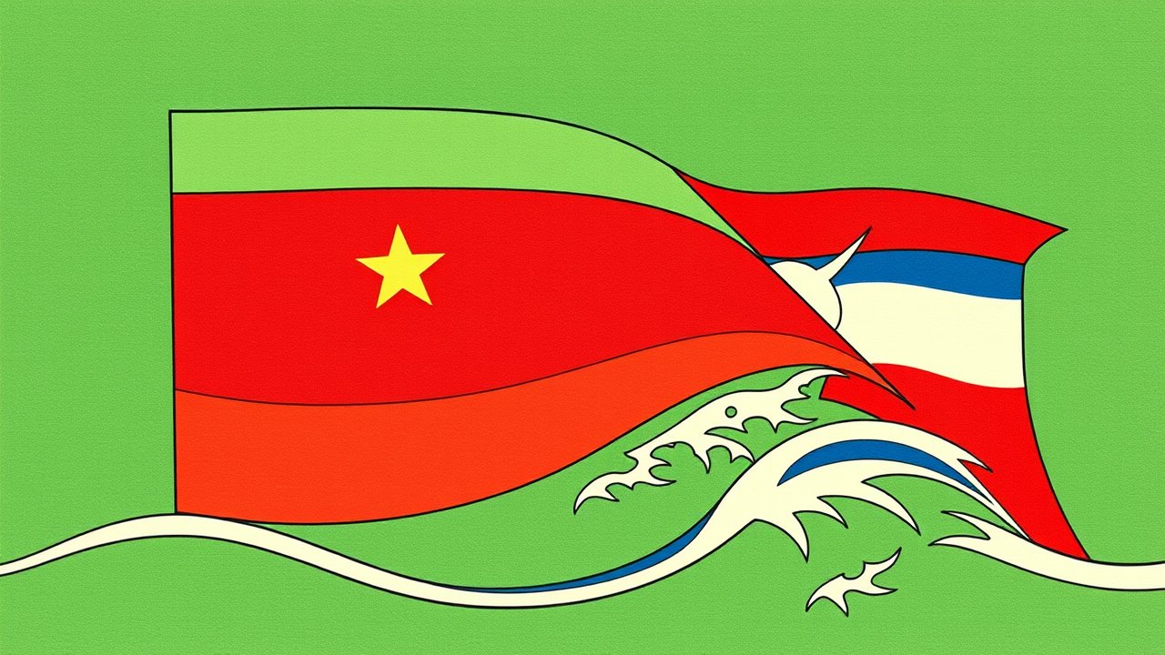 Flag of Gambia 🇬🇲 in ukiyo-e woodblock style