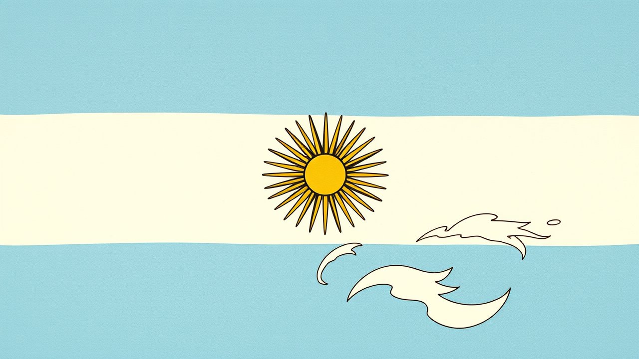 Flag of Argentina 🇦🇷 in ukiyo-e woodblock style