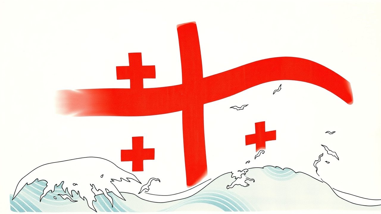 Flag of Georgia 🇬🇪 in ukiyo-e woodblock style