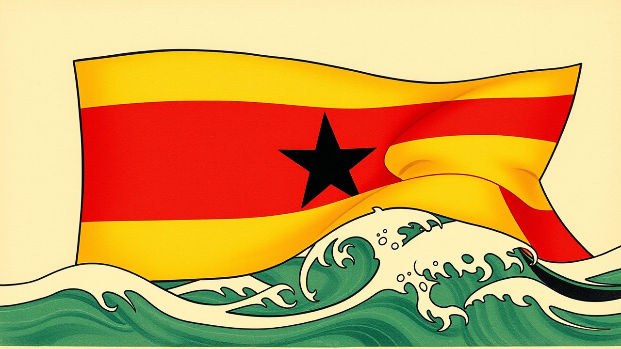 Flag of Ghana 🇬🇭 in ukiyo-e woodblock style