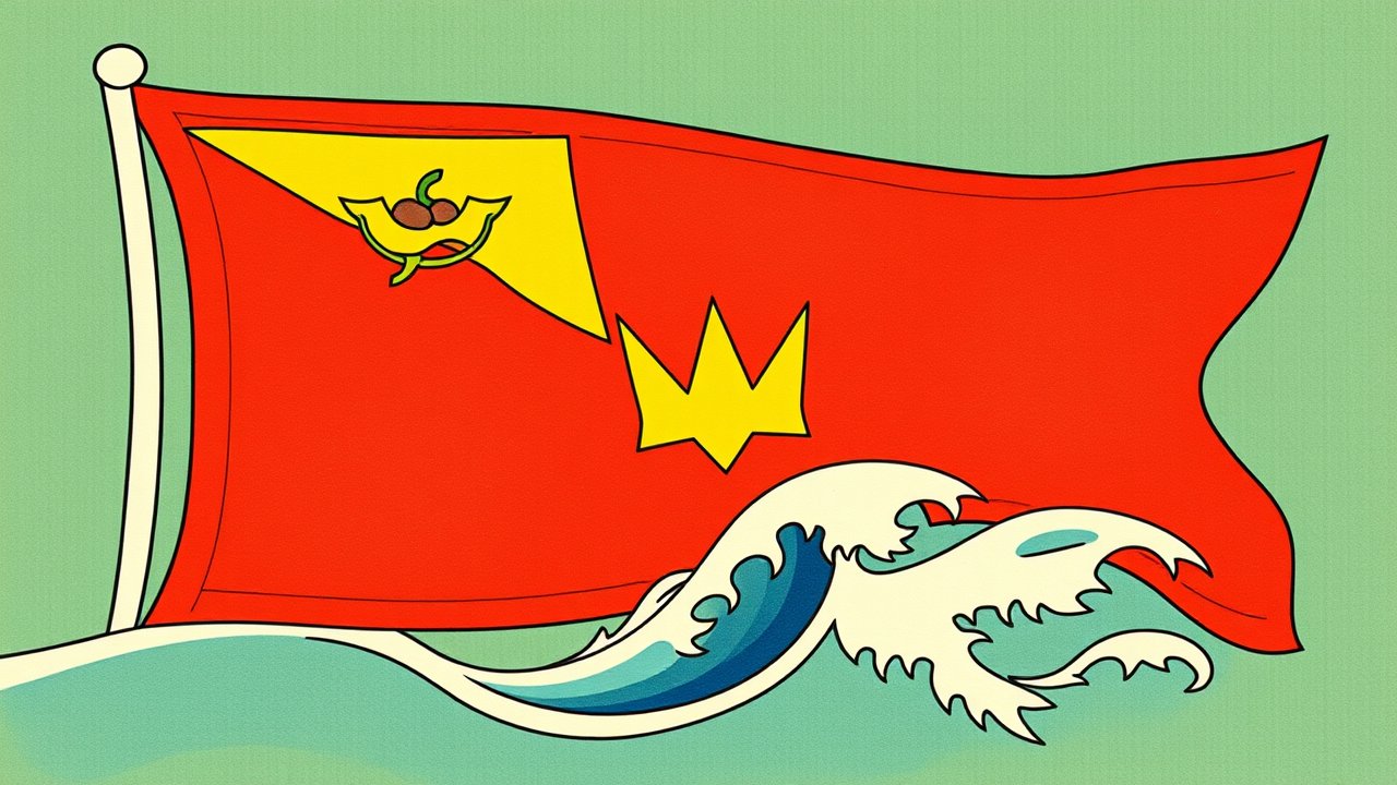 Flag of Grenada 🇬🇩 in ukiyo-e woodblock style