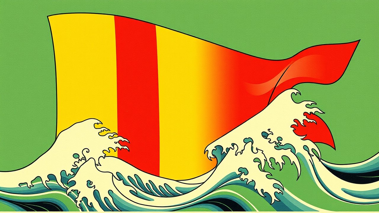 Flag of Guinea 🇬🇳 in ukiyo-e woodblock style
