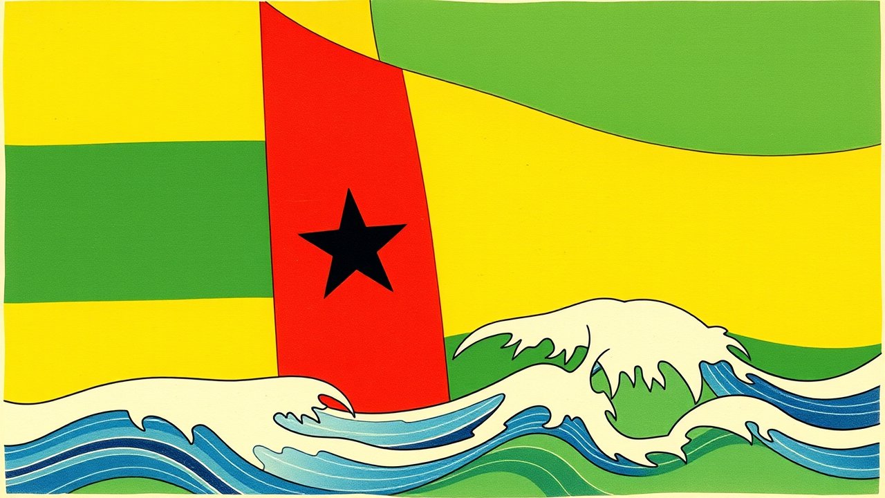 Flag of Guinea-Bissau 🇬🇼 in ukiyo-e woodblock style