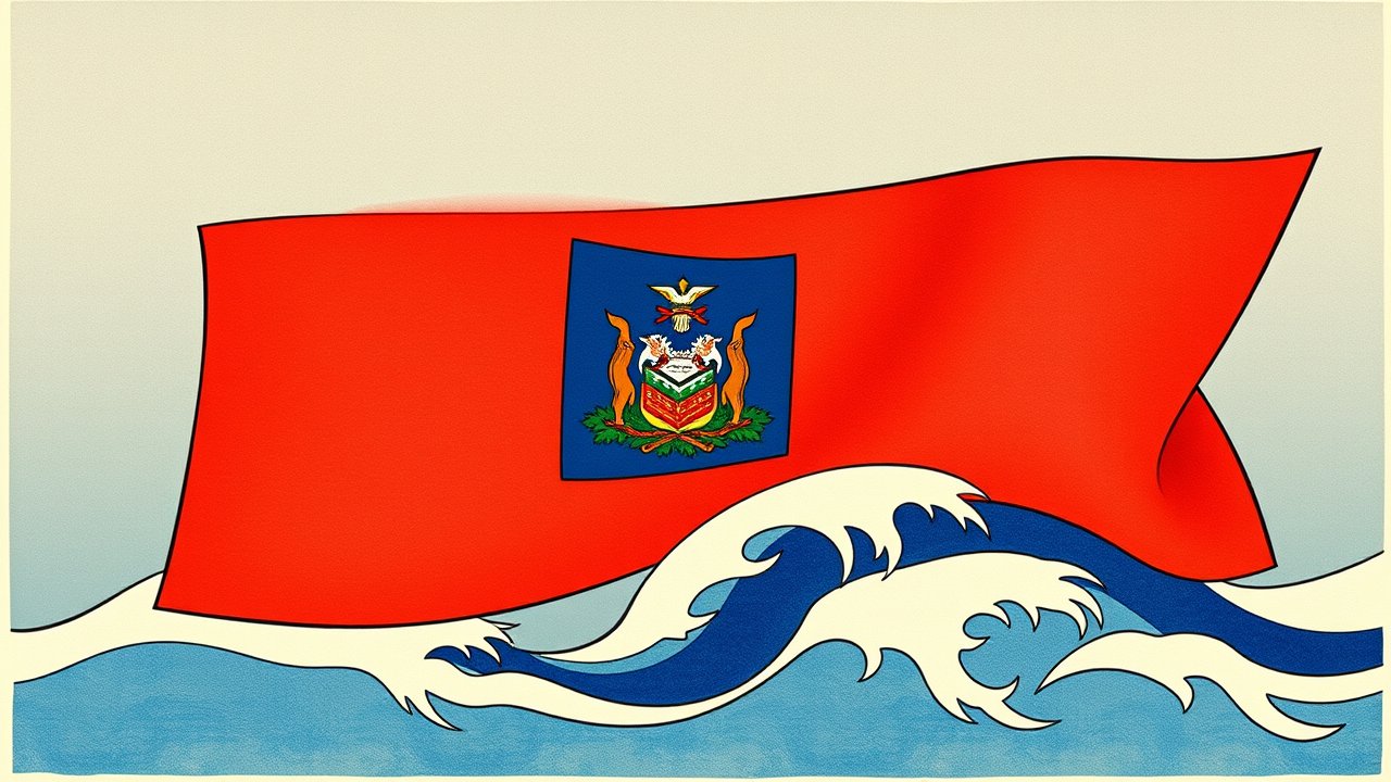 Flag of Haiti 🇭🇹 in ukiyo-e woodblock style