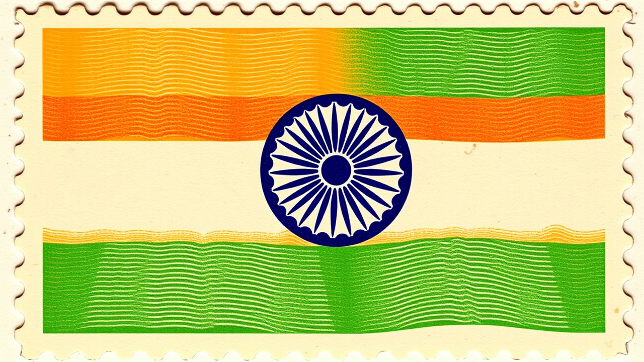 Flag of India 🇮🇳 in vintage postage stamp style