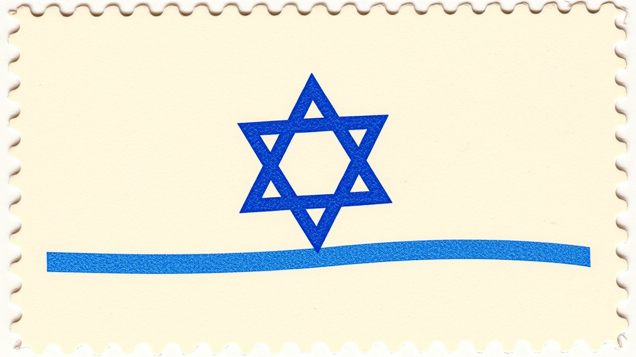 Flag of Israel 🇮🇱 in vintage postage stamp style