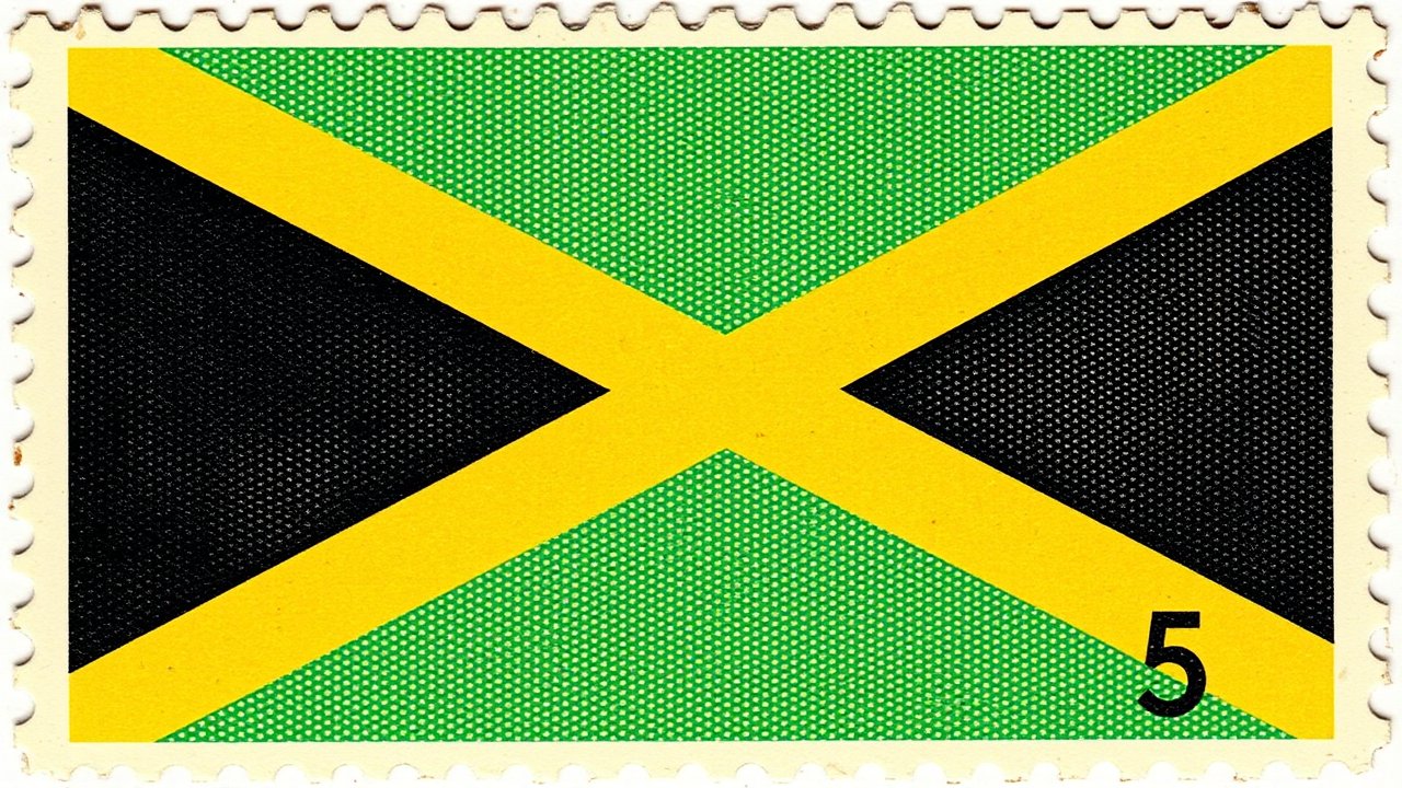 Flag of Jamaica 🇯🇲 in vintage postage stamp style