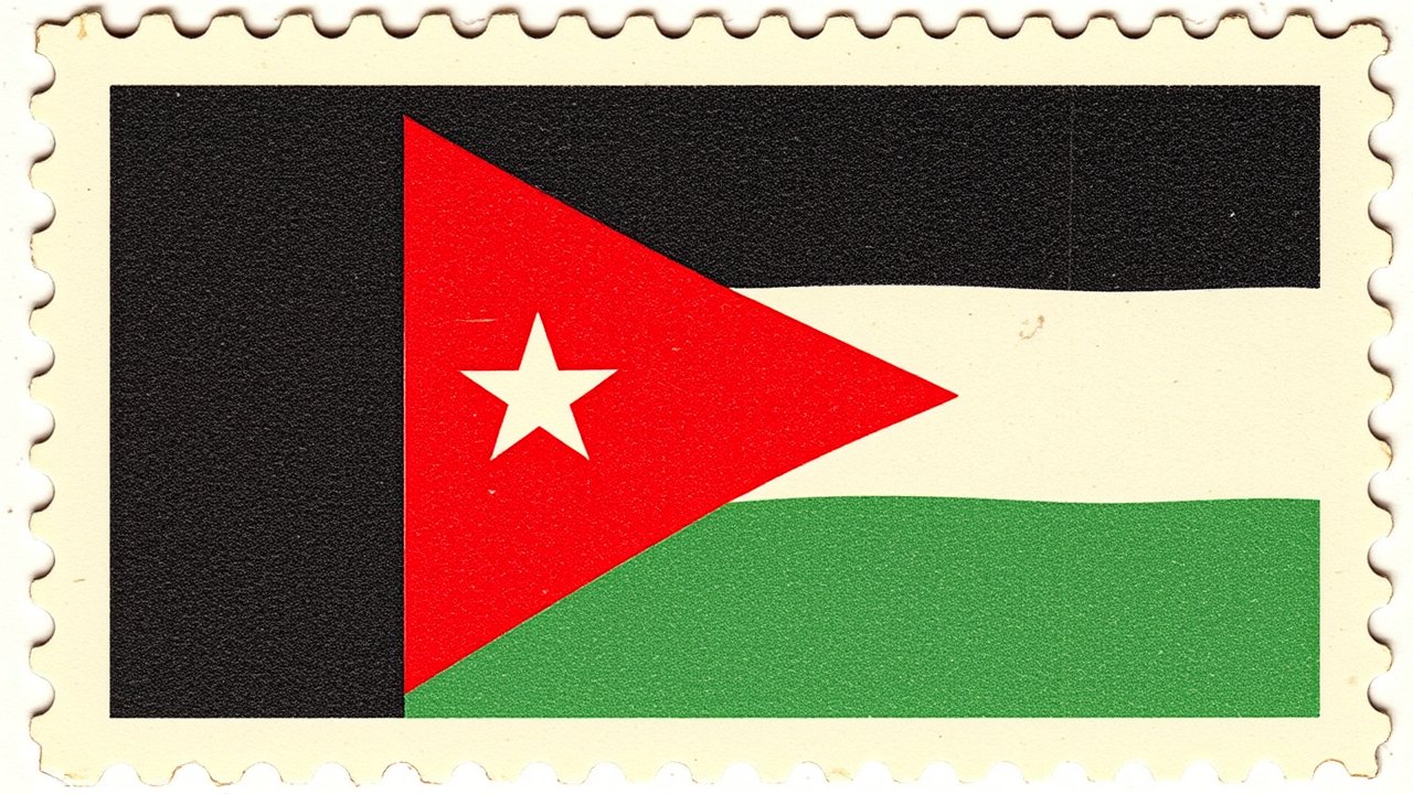 Flag of Jordan 🇯🇴 in vintage postage stamp style