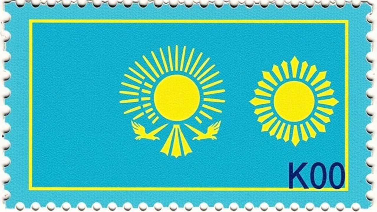 Flag of Kazakhstan 🇰🇿 in vintage postage stamp style
