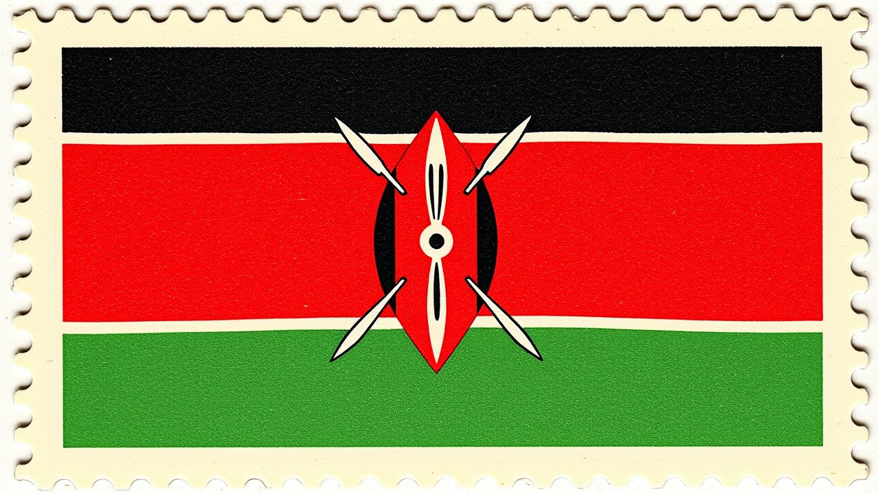 Flag of Kenya 🇰🇪 in vintage postage stamp style