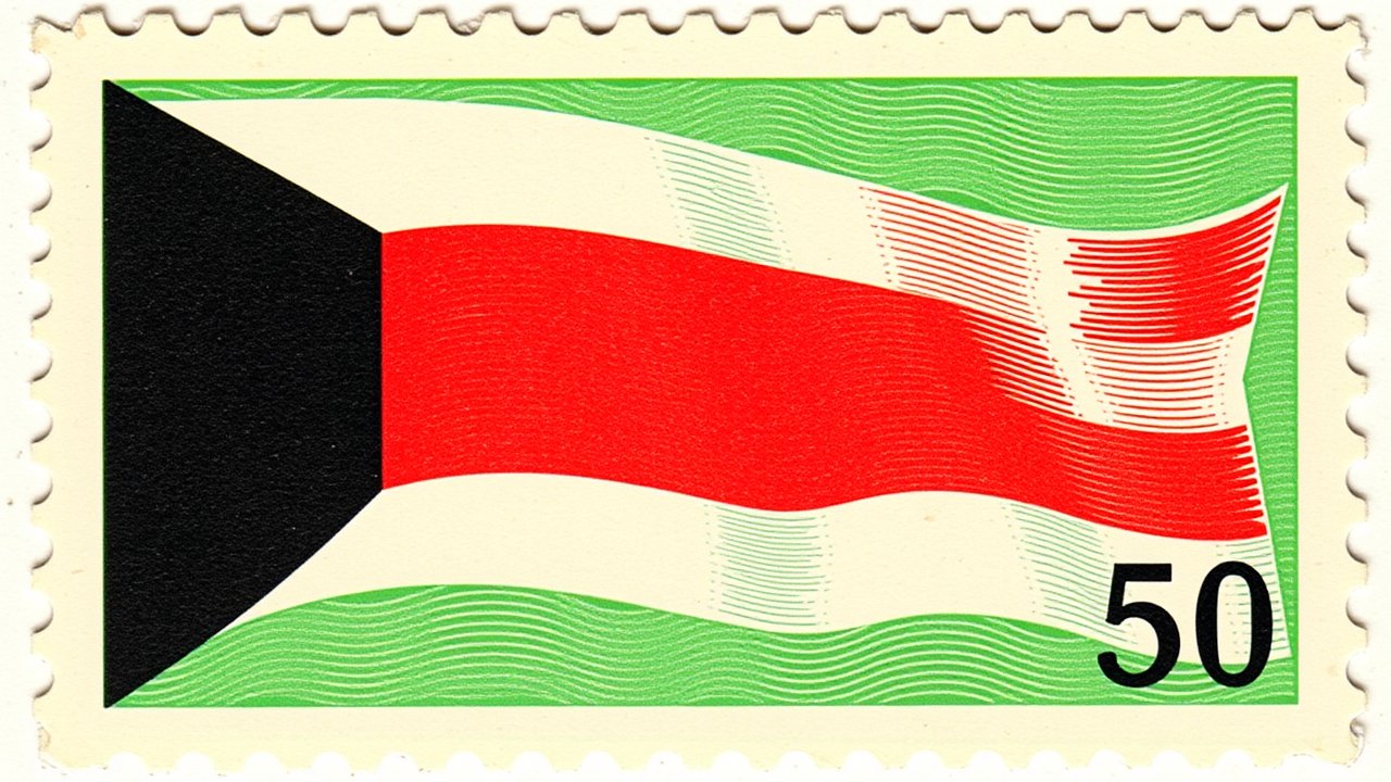 Flag of Kuwait 🇰🇼 in vintage postage stamp style