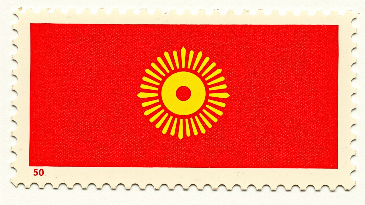 Flag of Kyrgyzstan 🇰🇬 in vintage postage stamp style
