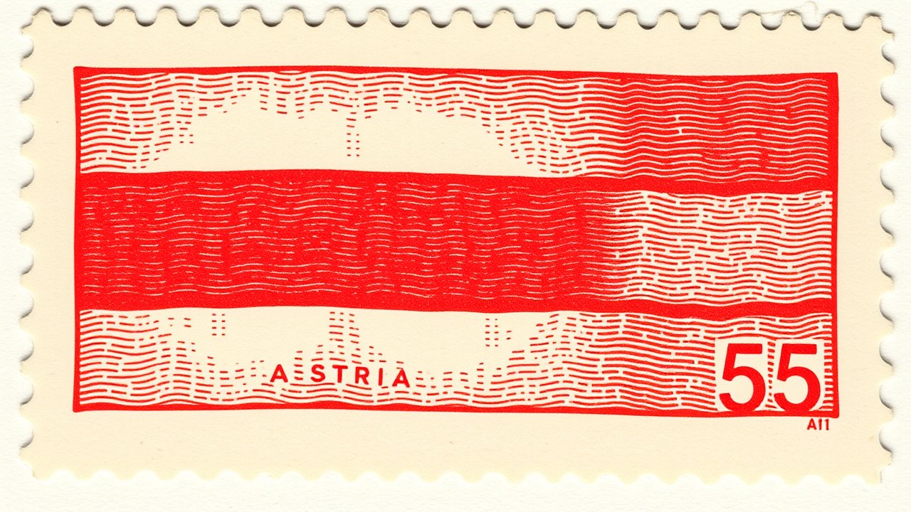 Flag of Austria 🇦🇹 in vintage postage stamp style