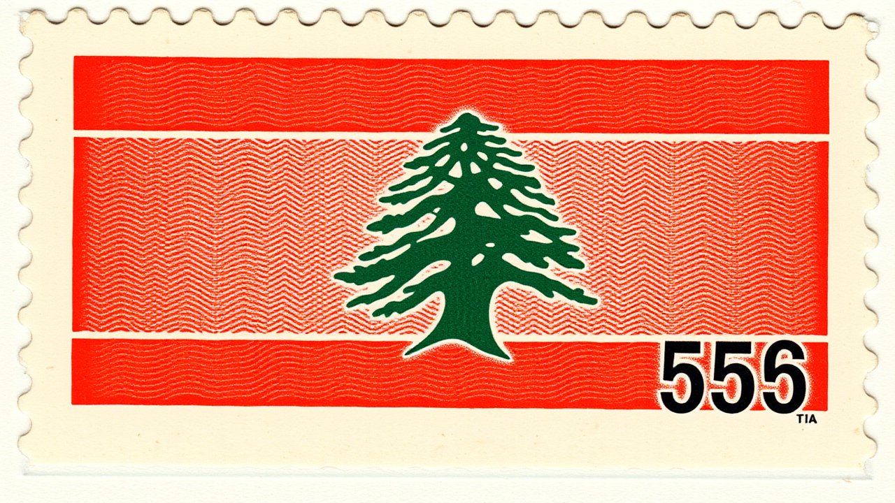 Flag of Lebanon 🇱🇧 in vintage postage stamp style