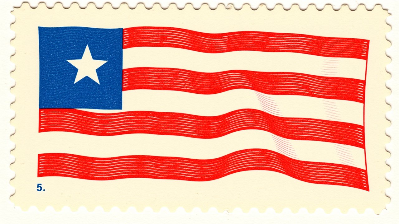 Flag of Liberia 🇱🇷 in vintage postage stamp style