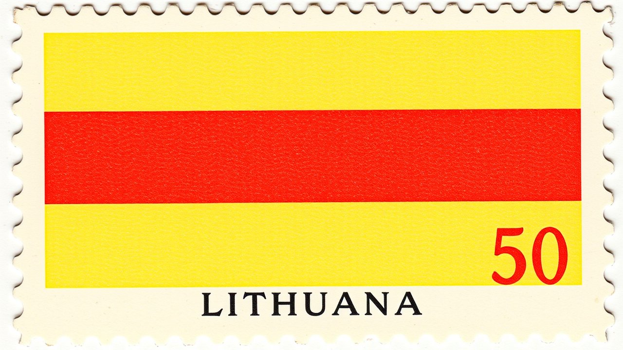 Flag of Lithuania 🇱🇹 in vintage postage stamp style