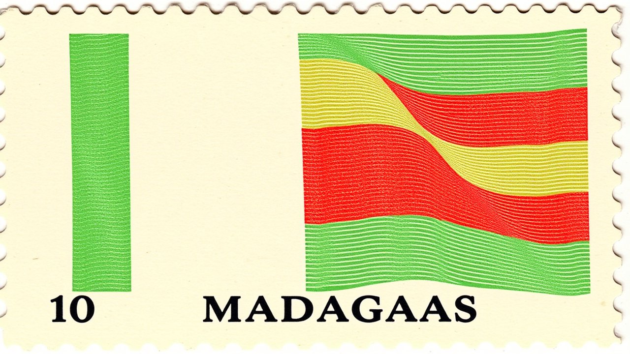 Flag of Madagascar 🇲🇬 in vintage postage stamp style