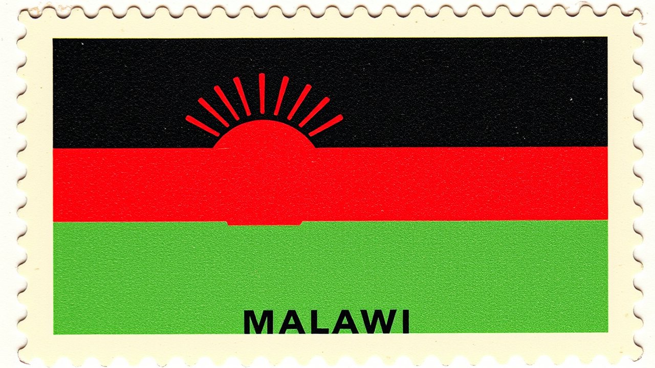 Flag of Malawi 🇲🇼 in vintage postage stamp style