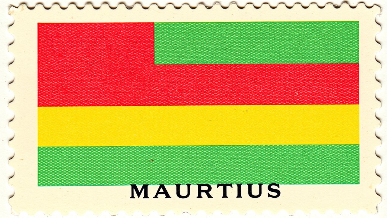 Flag of Mauritius 🇲🇺 in vintage postage stamp style