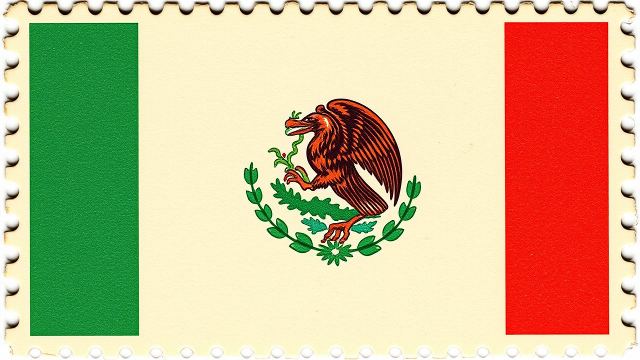Flag of Mexico 🇲🇽 in vintage postage stamp style