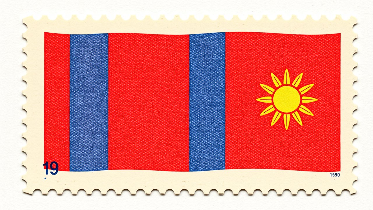 Flag of Mongolia 🇲🇳 in vintage postage stamp style