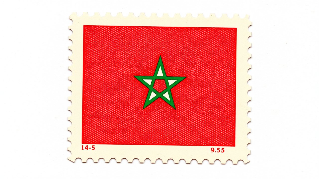 Flag of Morocco 🇲🇦 in vintage postage stamp style