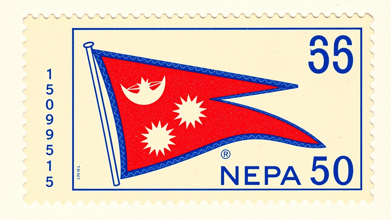 Flag of Nepal 🇳🇵 in vintage postage stamp style