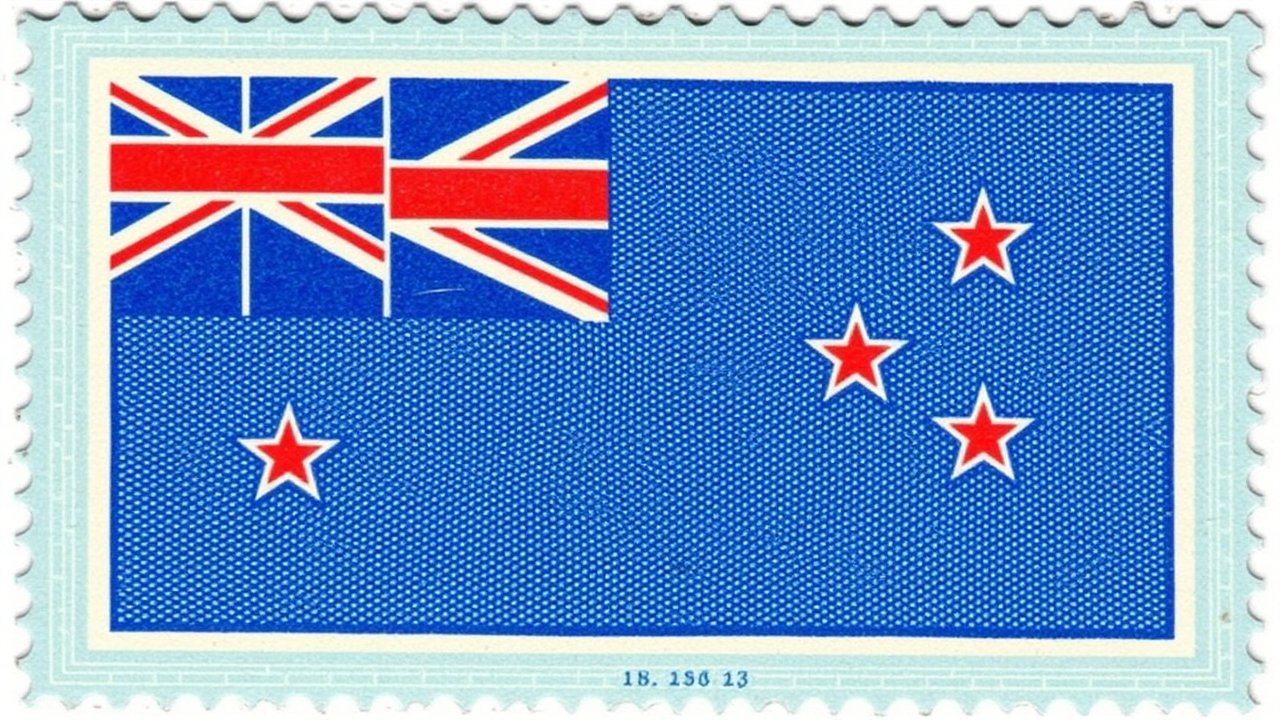Flag of New Zealand 🇳🇿 in vintage postage stamp style