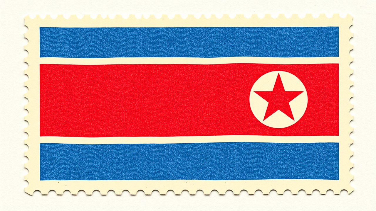 Flag of North Korea 🇰🇵 in vintage postage stamp style