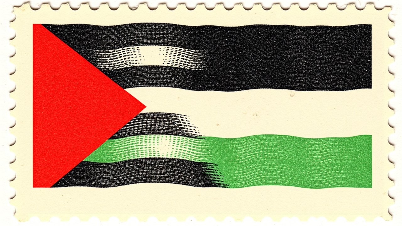 Flag of Palestine State 🇵🇸 in vintage postage stamp style