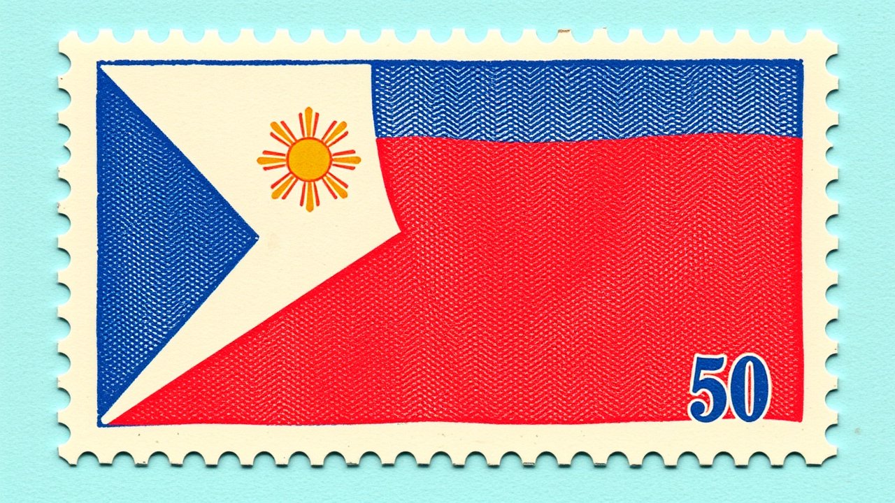 Flag of Philippines 🇵🇭 in vintage postage stamp style