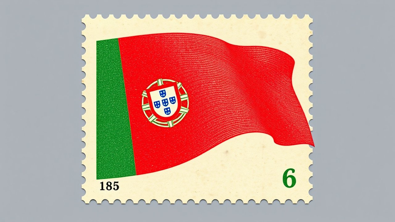 Flag of Portugal 🇵🇹 in vintage postage stamp style