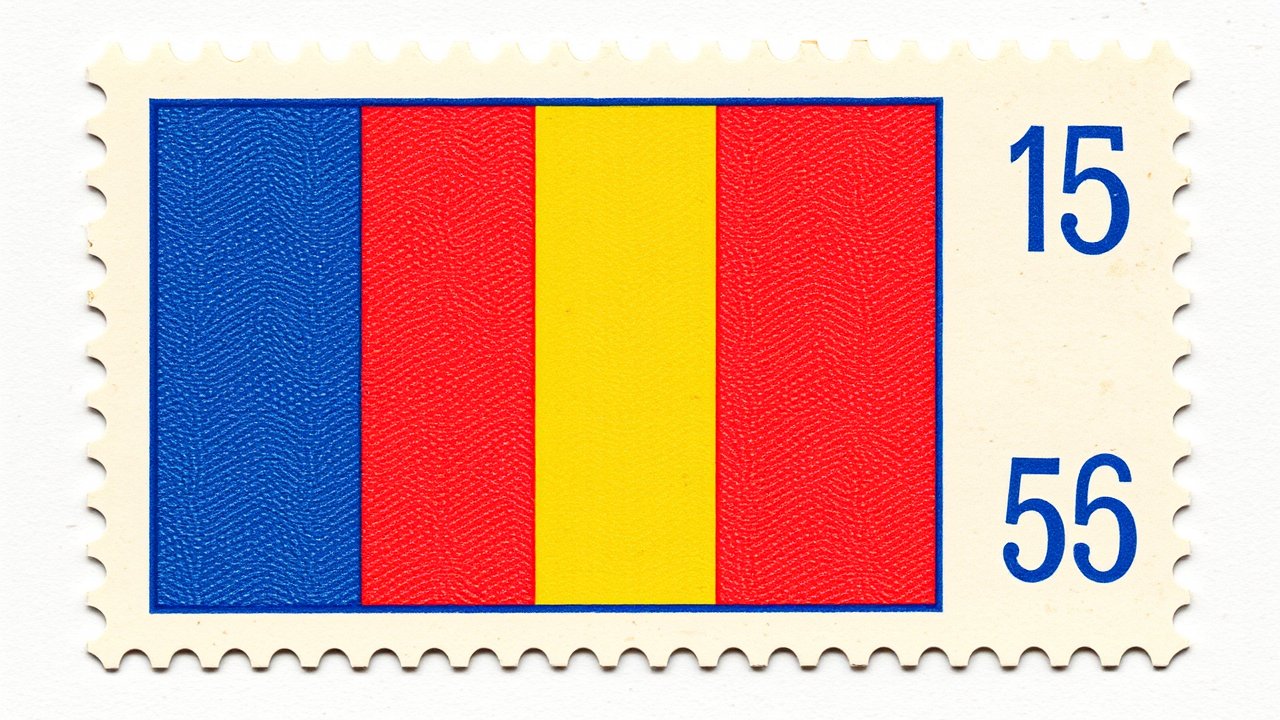 Flag of Romania 🇷🇴 in vintage postage stamp style