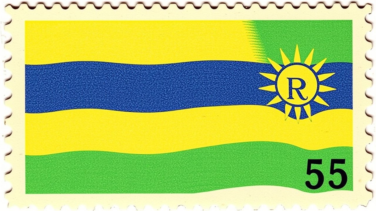 Flag of Rwanda 🇷🇼 in vintage postage stamp style