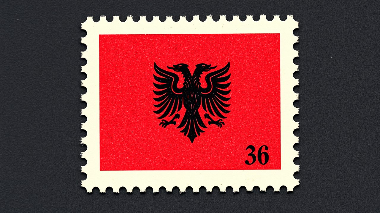Flag of Albania 🇦🇱 in vintage postage stamp style