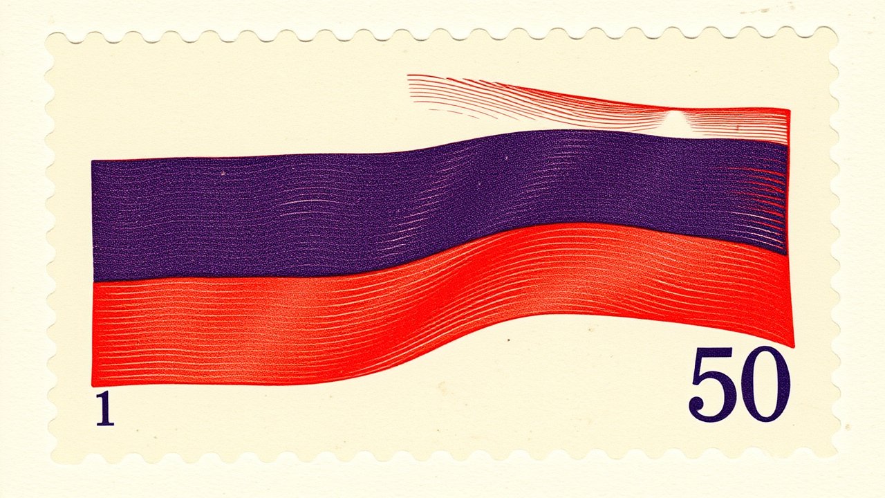 Flag of Russia 🇷🇺 in vintage postage stamp style
