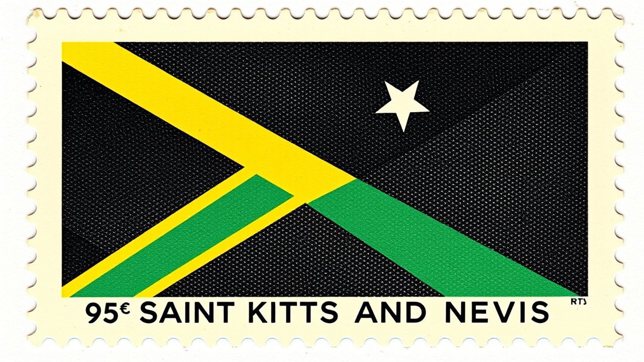 Flag of Saint Kitts and Nevis 🇰🇳 in vintage postage stamp style