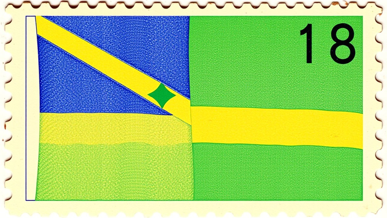 Flag of Saint Vincent and the Grenadines 🇻🇨 in vintage postage stamp style