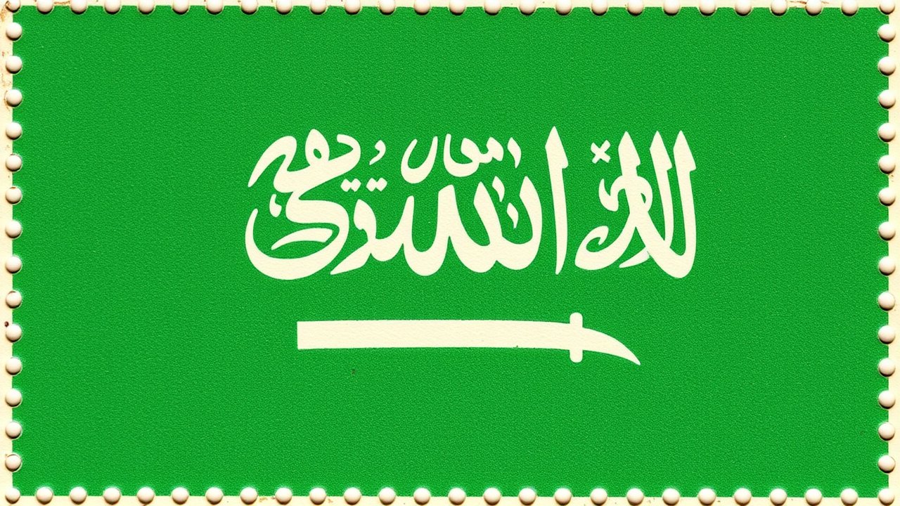 Flag of Saudi Arabia 🇸🇦 in vintage postage stamp style
