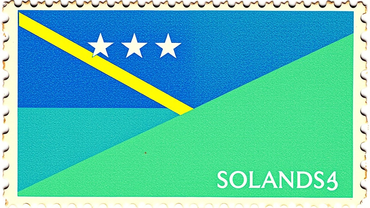 Flag of Solomon Islands 🇸🇧 in vintage postage stamp style
