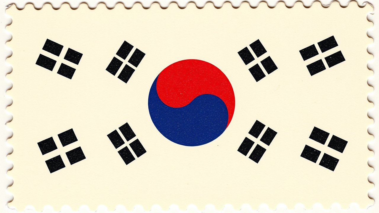 Flag of South Korea 🇰🇷 in vintage postage stamp style