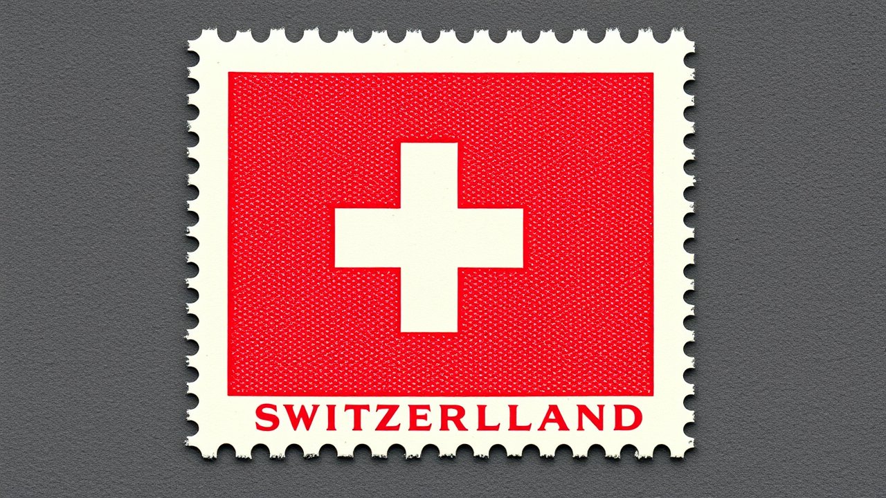 Flag of Switzerland 🇨🇭 in vintage postage stamp style